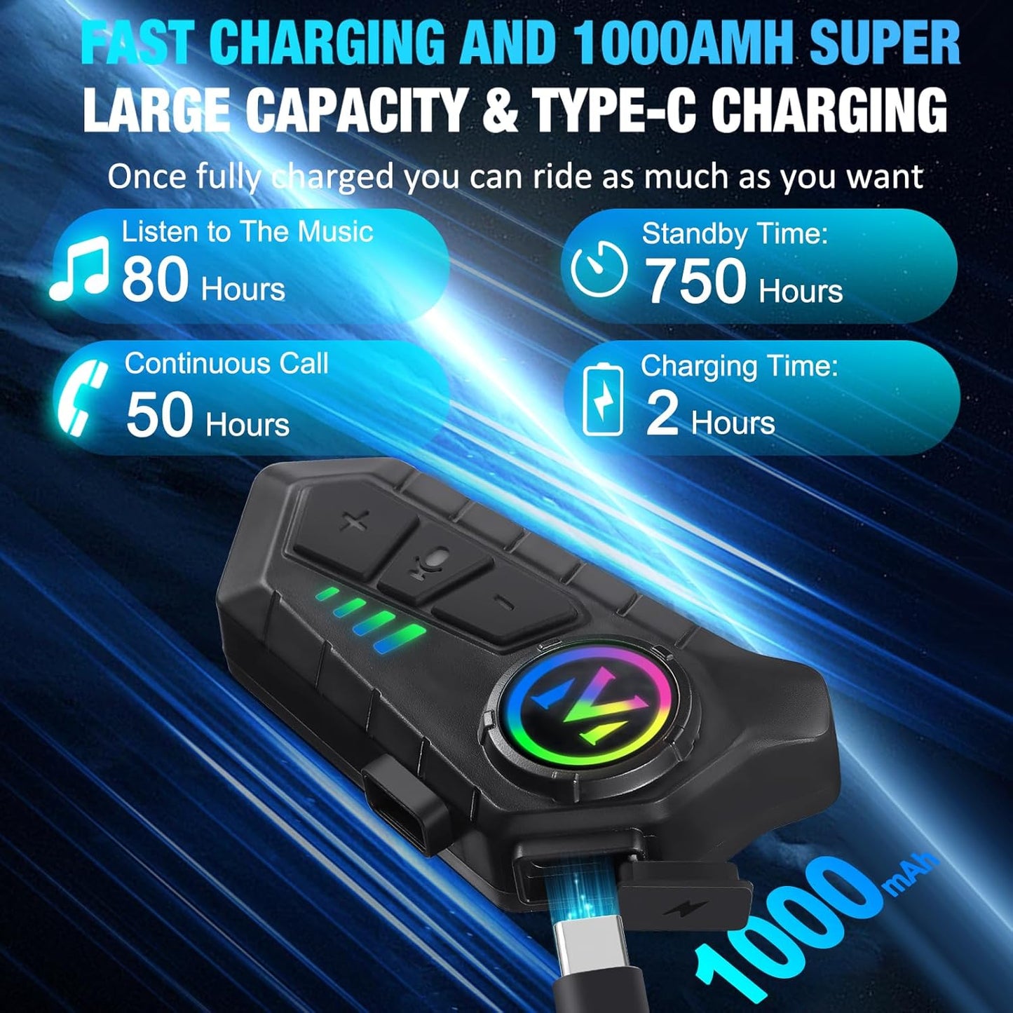 Motorcycle Helmet Headset - Super Long Battery Life, Helmet Headphones Single Use Headset with Soft/Hard Mic,Ipx6 Automatic Answer/Music Control/Intelligent Noise/Wake up Siri