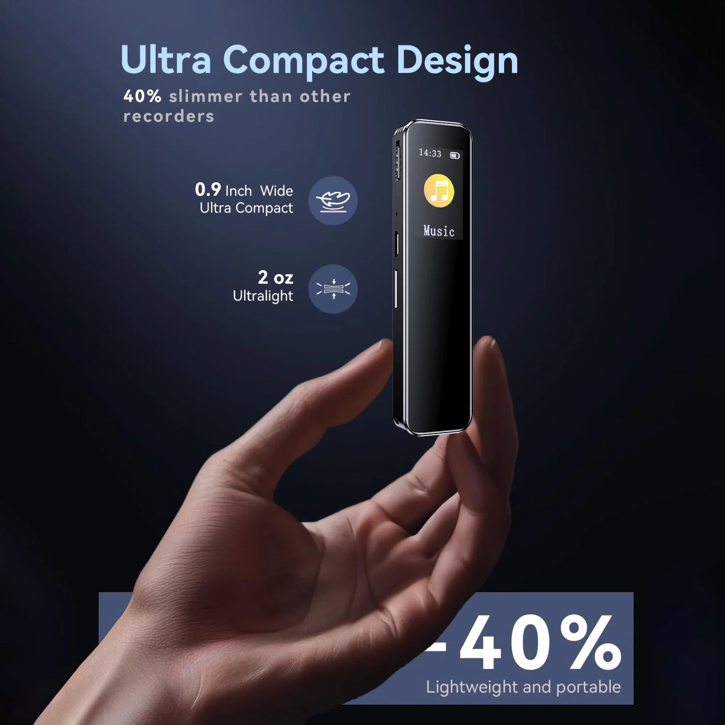 64GB Digital Voice Activated Recorder 60 Hours Audio Recording with Playback for Lectures MP3 Player, Password,Meetings USB Rechargeable Dictaphone Small Tape Portable Recorder Device