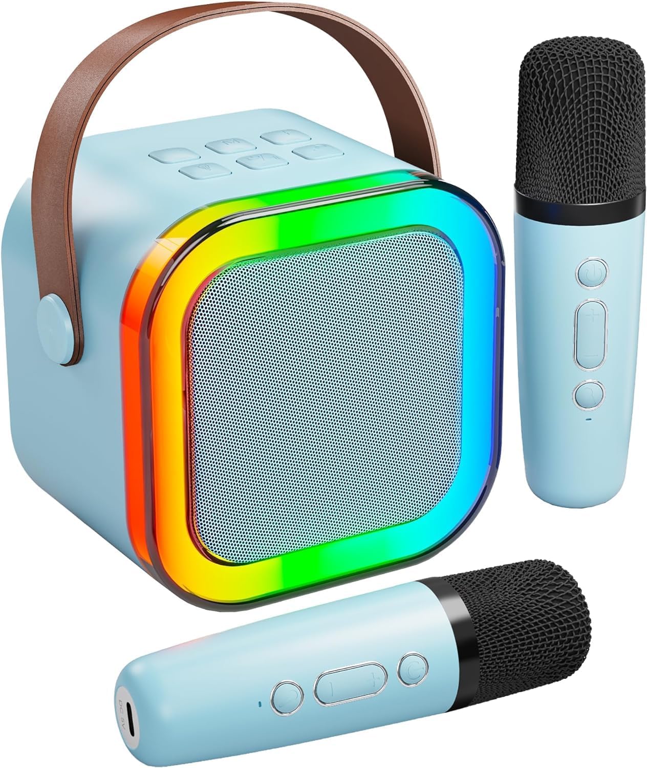 Risebass Mini Karaoke Machine for Kids Adults, Portable Bluetooth Speaker with 2 Wireless Microphones, Toys Birthday Gifts for Girls Years Old Toddler Teens.-5