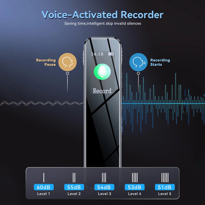 64GB Digital Voice Activated Recorder 60 Hours Audio Recording with Playback for Lectures MP3 Player, Password,Meetings USB Rechargeable Dictaphone Small Tape Portable Recorder Device