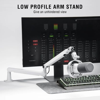 Microphone Boom Arm, Adjustable Low Profile Mic Arm with Desk Mount Clamp,Cable Storage for Streaming Gaming-White BM88W