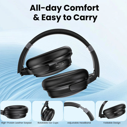 Noise Cancelling Headphones, Wireless Bluetooth Headphones, over Ear Headphones with Microphone, Black, Q8