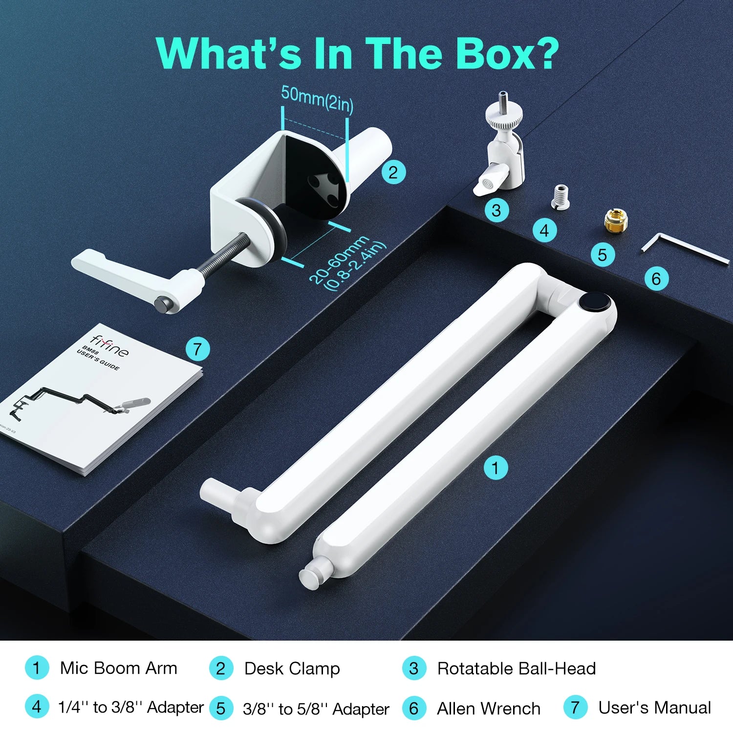 Microphone Boom Arm, Adjustable Low Profile Mic Arm with Desk Mount Clamp,Cable Storage for Streaming Gaming-White BM88W