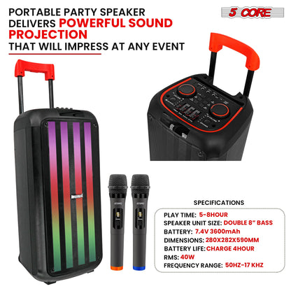 5Core Bluetooth Party Speaker 8 inch PA RGB Partybox Karaoke Machine