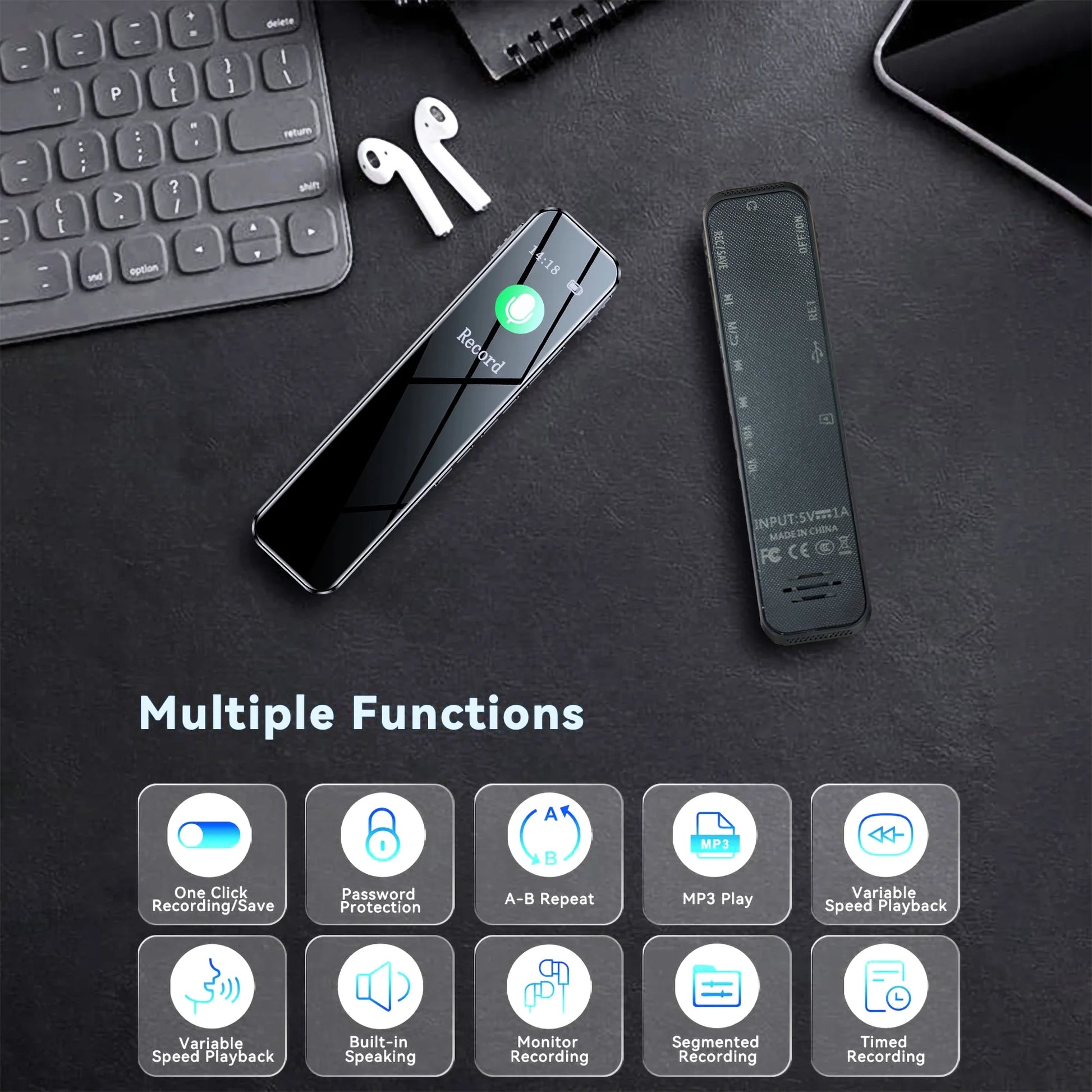 64GB Digital Voice Activated Recorder 60 Hours Audio Recording with Playback for Lectures MP3 Player, Password,Meetings USB Rechargeable Dictaphone Small Tape Portable Recorder Device