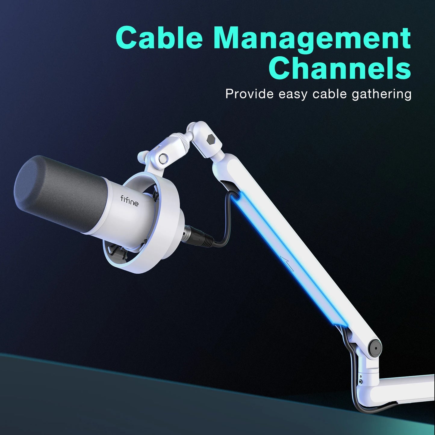 Microphone Boom Arm, Adjustable Low Profile Mic Arm with Desk Mount Clamp,Cable Storage for Streaming Gaming-White BM88W