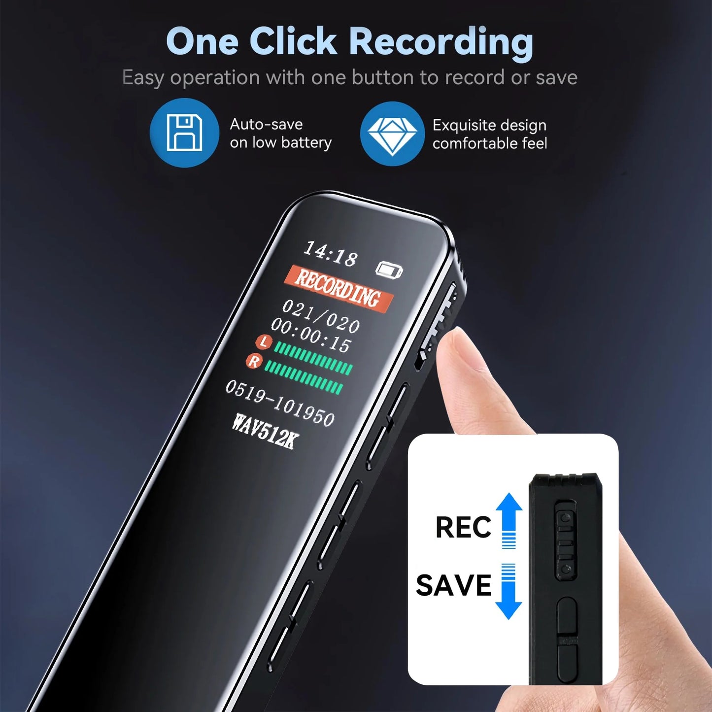 64GB Digital Voice Activated Recorder 60 Hours Audio Recording with Playback for Lectures MP3 Player, Password,Meetings USB Rechargeable Dictaphone Small Tape Portable Recorder Device