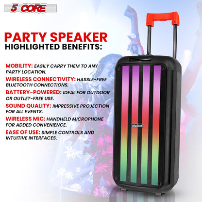 5Core Bluetooth Party Speaker 8 inch PA RGB Partybox Karaoke Machine