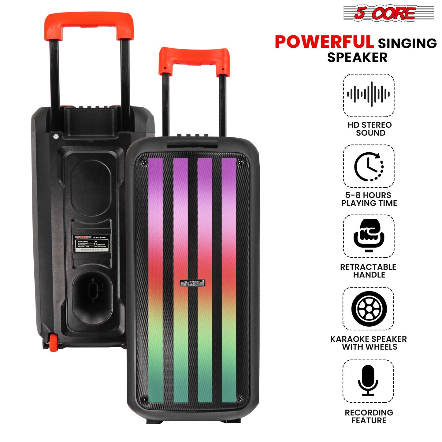 5Core Bluetooth Party Speaker 8 inch PA RGB Partybox Karaoke Machine